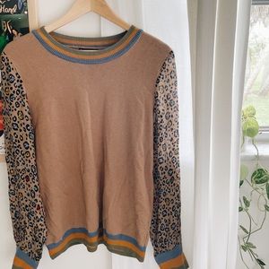 🍂 Anthropologie | Celina knit cheetah striped brown pullover sweater